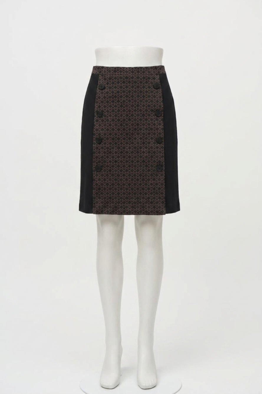 NEW JOSEPH RIBKOFF geometric jacquard a-line skirt in black/brown